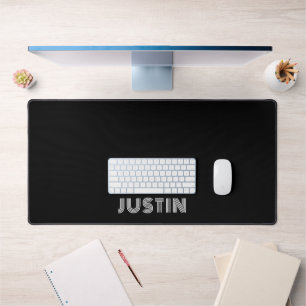 Black and White Geometric Retro Style First Name Desk Mat