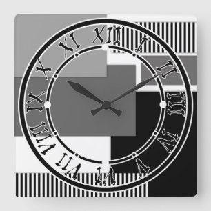 Black and white geometric shapes square wall clock