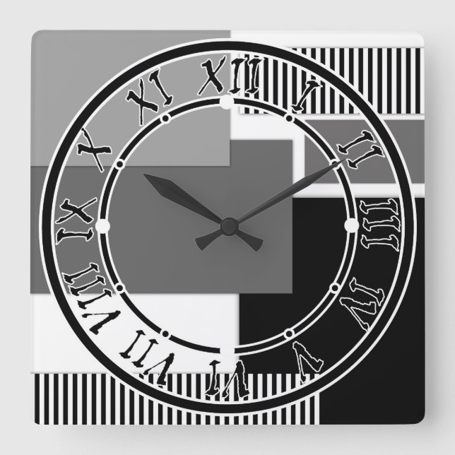 Black and white geometric shapes square wall clock (Front)