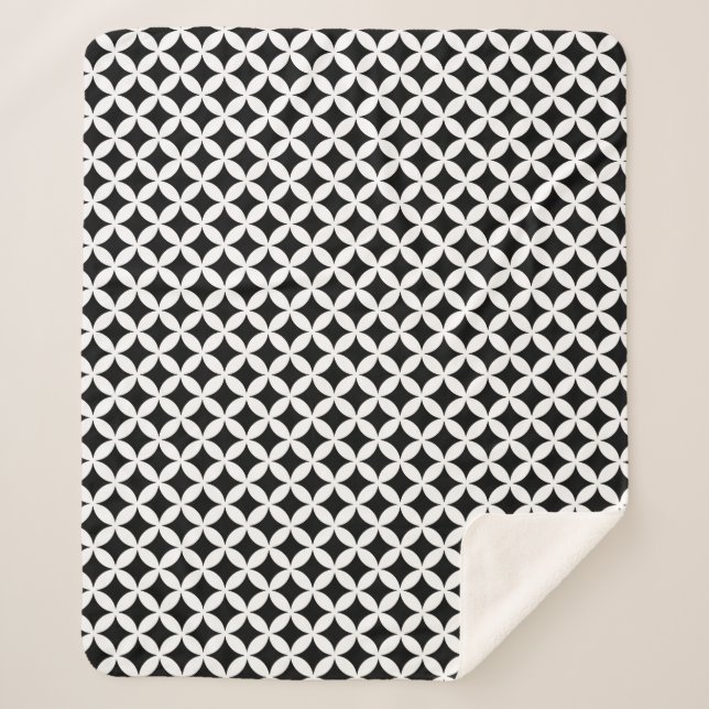 Black and White Geometric Shippo Pattern Sherpa Blanket (Front)