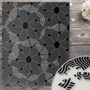 Black and White Geometric Spiral Illusion Jigsaw Puzzle