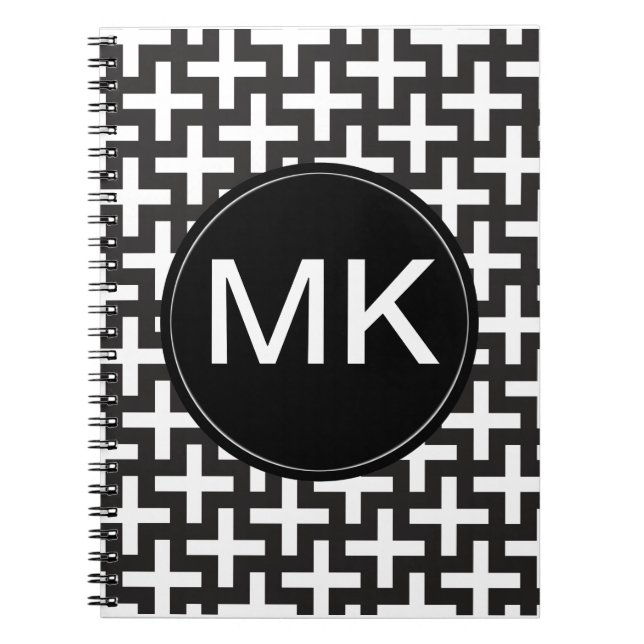 Black and White Geometric Spiral Notebook (Front)