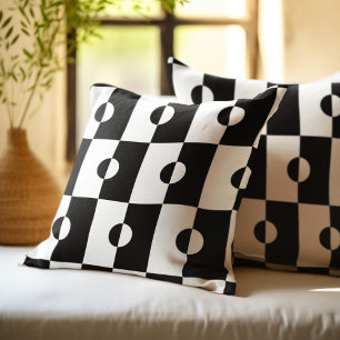 Black and White Geometric Square Pattern Cushion