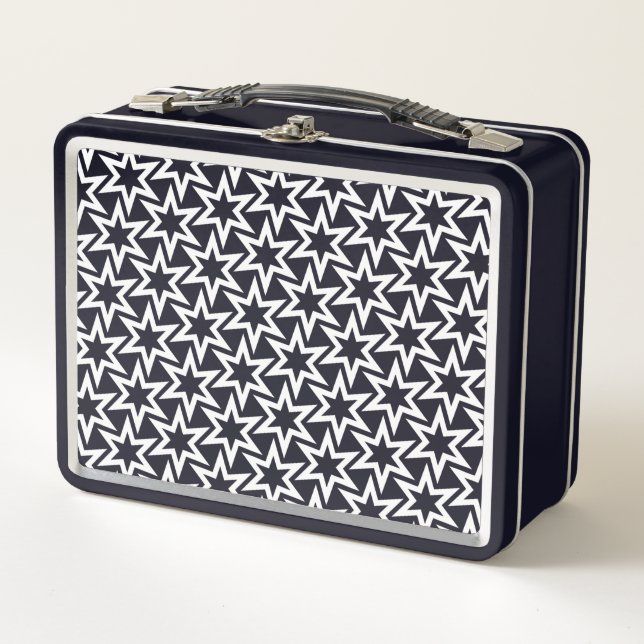 Black And White Geometric Star Pattern Metal Lunch Box (Front)