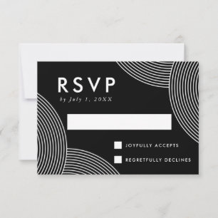 Black and White Geometric Swirl Wedding RSVP Card