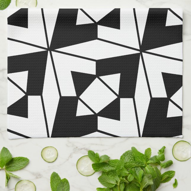 Black and White Geometric  Tea Towel (Folded)