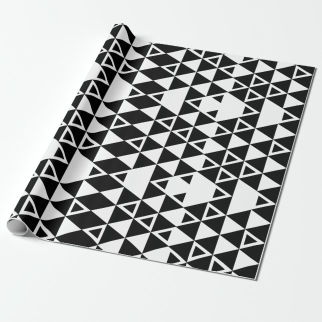 Black and White Geometric Triangle Pattern Wrapping Paper (Unrolled)