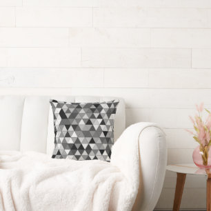 Black and White Geometric Triangles Pattern Cushion