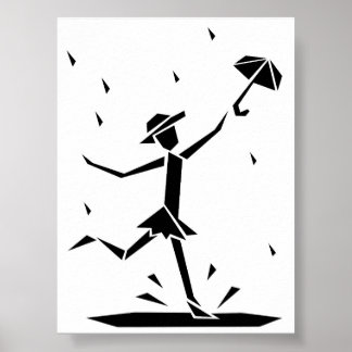 Black and White Geometric Umbrella Figure Poster