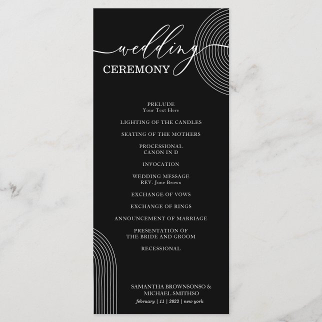 Black and White Geometric Wedding Ceremony Party Menu (Front)