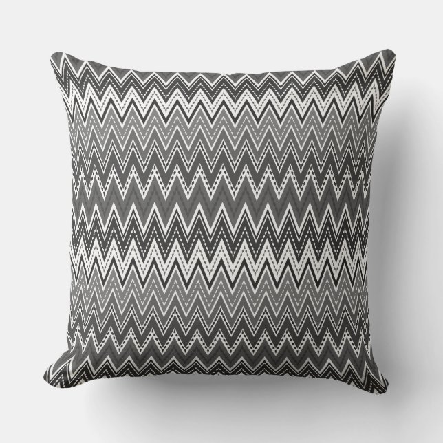 Black and white geometric zigzag pattern cushion (Front)