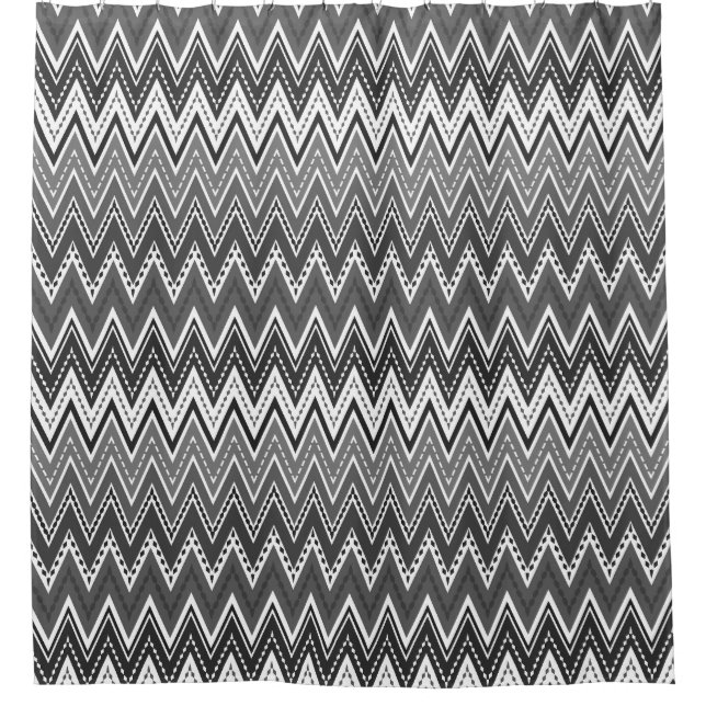 Black and white geometric zigzag pattern shower curtain (Front)