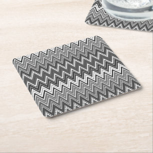 Black and white geometric zigzag pattern square paper coaster