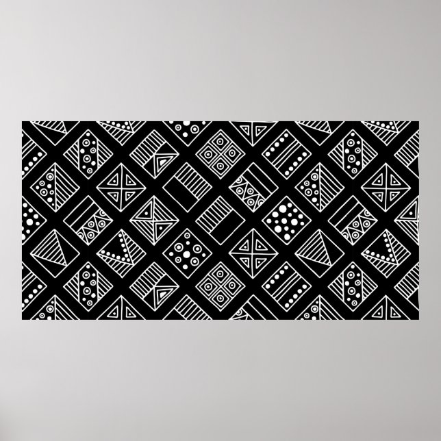 Black and white geometrical background with hand d poster (Front)