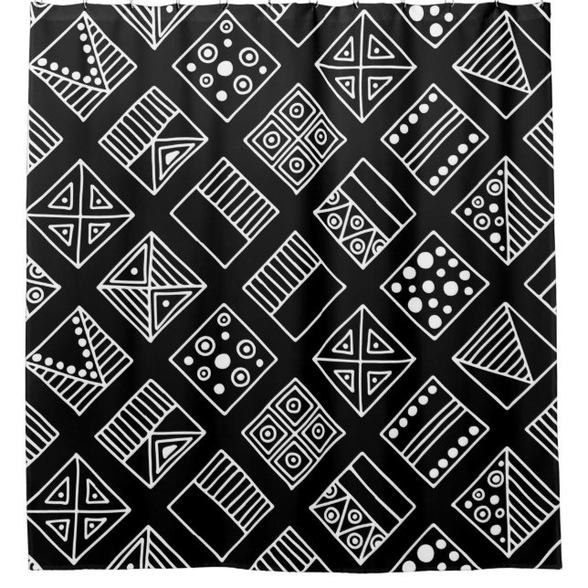 Black and white geometrical background with hand d shower curtain (Front)