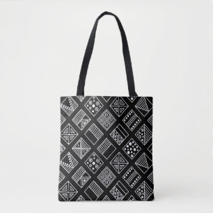 Black and white geometrical background with hand d tote bag