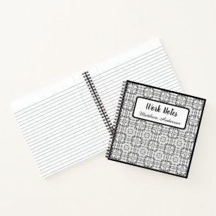 Black and White Geometrical Squares Pattern Spiral Notebook