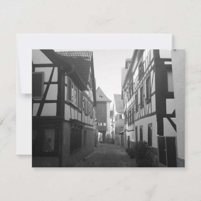 Black and White German Village Card (Front)
