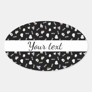 Black and White Ghost and Boo Pattern Oval Sticker