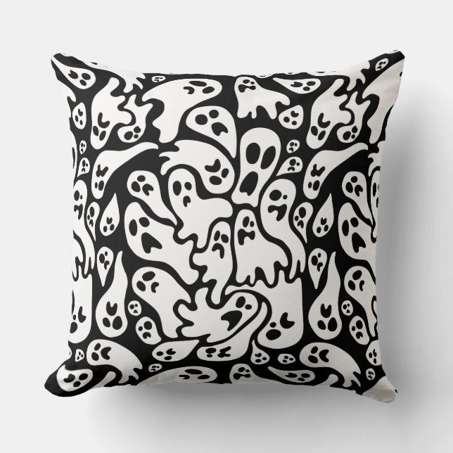 Black And White Ghost Pattern Cushion (Front)