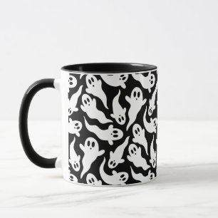 Black and White Ghost Pattern Halloween Mug