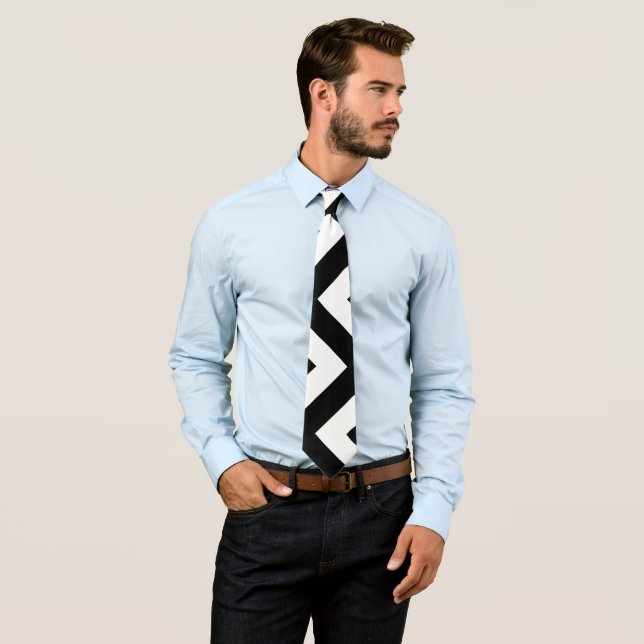 Black and White Giant Vertical Chevron Neck Tie (In Situ)