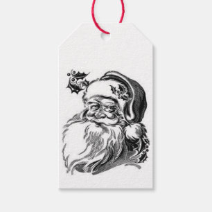BLACK AND WHITE GIFT TAGS VINTAGE SANTA