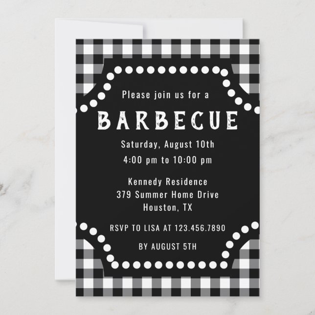 Black And White Gingham BBQ Invitation (Front)
