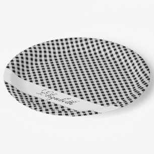 Black and White Gingham Check Plaid Pattern Paper Plate
