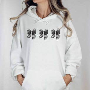 Black and White Gingham Checked Bows Hoodie