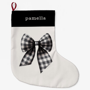 Black and White Gingham Checked Large Christmas Stocking