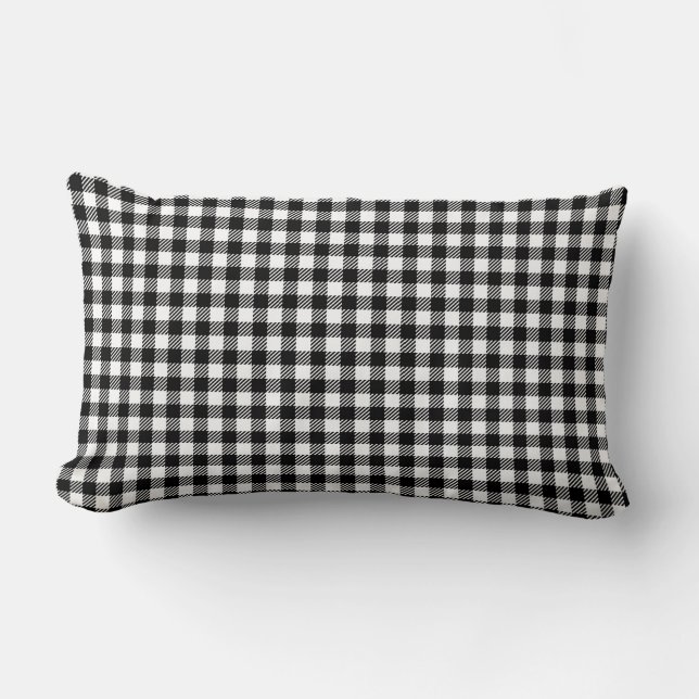Black And White Gingham Checkered Pattern Lumbar Cushion (Front)