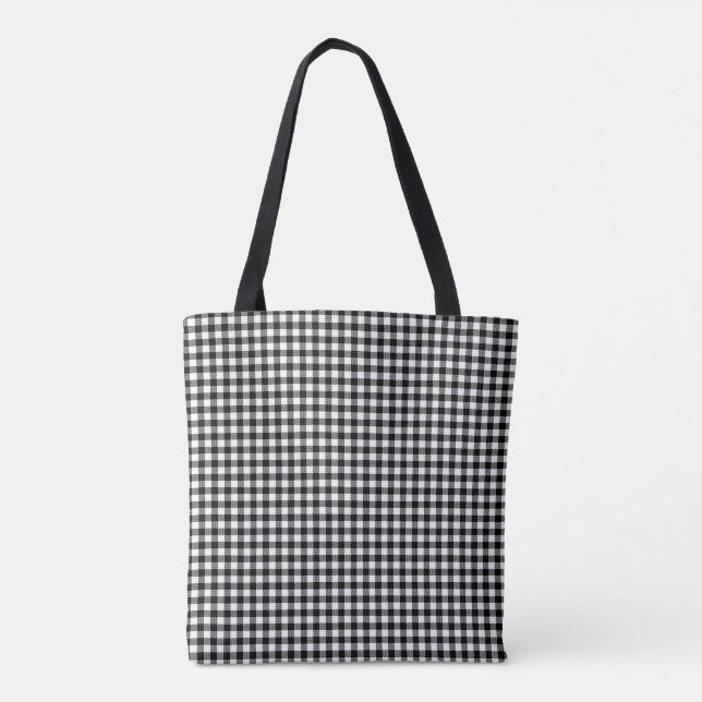 Black And White Gingham Checkered Pattern Tote Bag (Back)