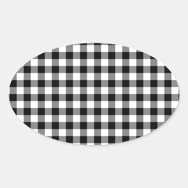 Black and White Gingham Checks Oval Sticker (Front)