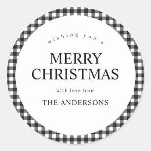 Black and White Gingham Christmas Classic Round Sticker