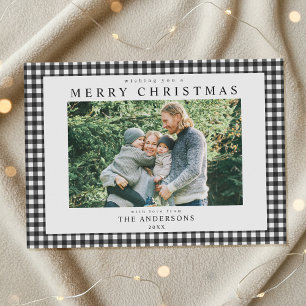 Black and White Gingham Christmas Photo Holiday Card
