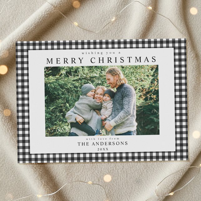 Black and White Gingham Christmas Photo Holiday Card (Creator Uploaded)