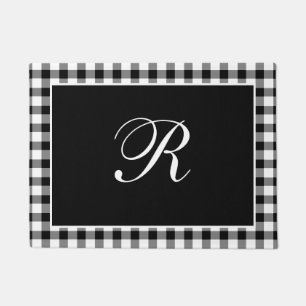 Black and White Gingham Monogram Classic Monogram Doormat