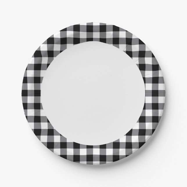 Black And White Gingham Paper Plate (Front)