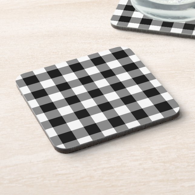 Black and White Gingham Pattern Coaster (Left Side)