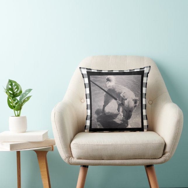 Black and white gingham pattern pet photo pillow (Chair)