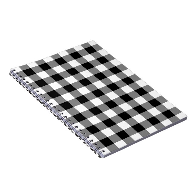 Black and White Gingham Pattern Spiral Notebook (Right Side)