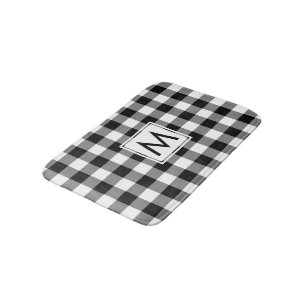 Black and White Gingham Pattern with Monogram Bath Mat