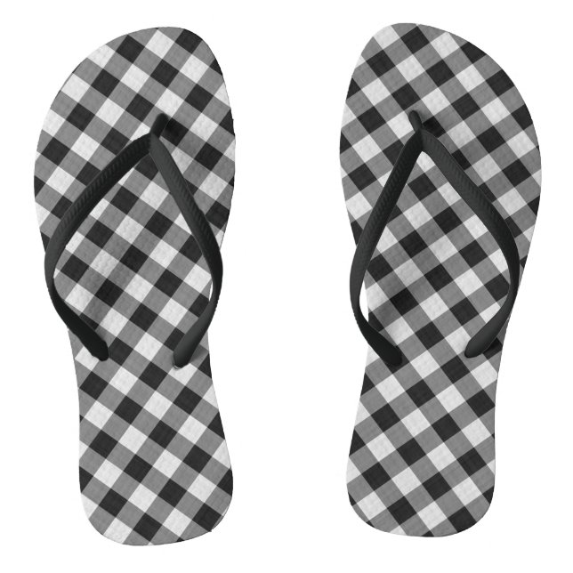 Black and White Gingham Plaid Checkered Pattern Jandals (Footbed)