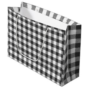 Black and White Gingham Plaid Rustic Farmhouse  Large Gift Bag