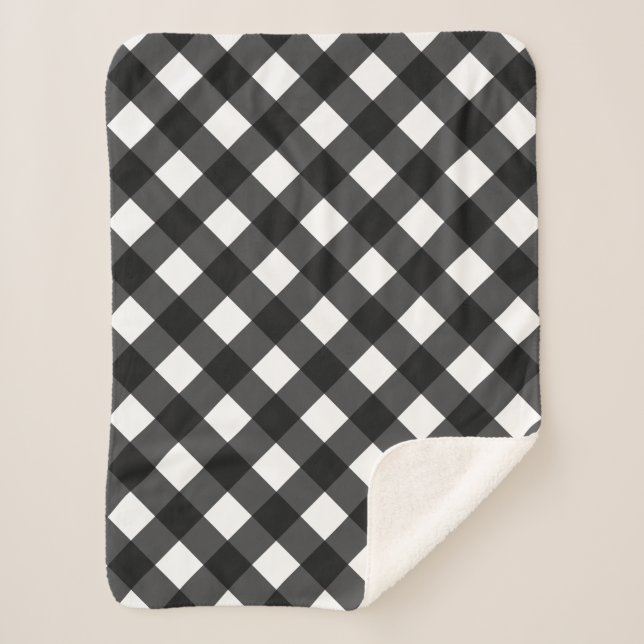 Black and White Gingham Sherpa Blanket (Front)
