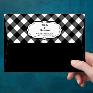 Black and White Gingham Wedding Envelope