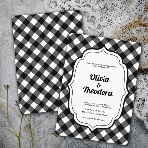 Black and White Gingham wedding invitation