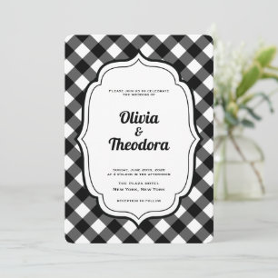 Black and White Gingham wedding invitation