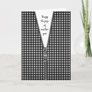 Black and White Gingham with Zipper for Birthday Card
